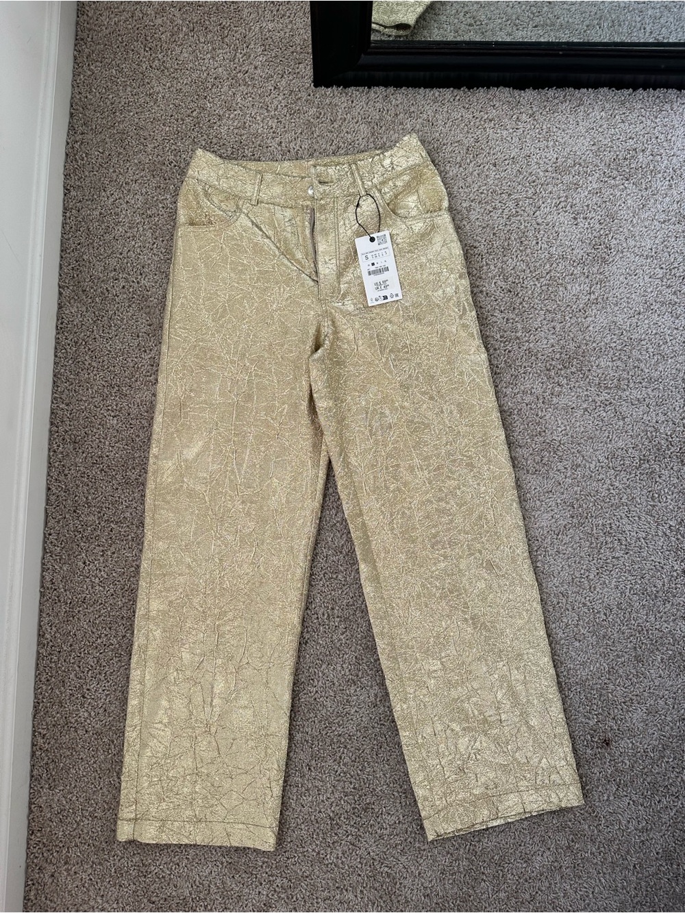 Zara Metallic Gold Straight-Leg Pants